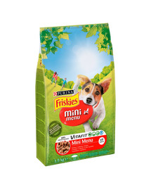 FRISKIES Mini Menu mit Rindfleisch und Gemüse 1,5 kg Trockenfutter für ausgewachsene Hunde kleiner Rassen