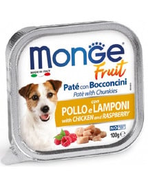 MONGE Fruit Dog Pastete mit Hühnchen und Himbeeren 100 g