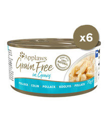 APPLAWS Cat Tin Grain Free 6 x 70 g Nassfutter für Katzen - Seelachs in Sauce