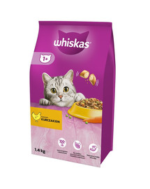 WHISKAS Adult 6x1,4 kg Trockenvollnahrung für ausgewachsene Katzen mit leckerem Huhn