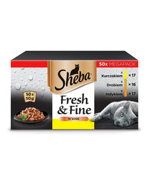 SHEBA Fresh&Fine 50x50 g Saucenbeutel für Huhn, Geflügel und Pute