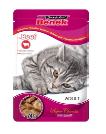 BENEK Super Tütchen für Katzen mit Rindfleischstücken in Sauce 100g