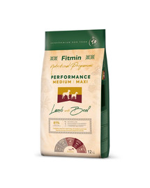 FITMIN Dog Nutritional Programme Medium Maxi Performance Lamb&Beef 12 kg für erwachsene Hunde mittlerer und großer Rassen mit sehr hohem Aktivitätsniveau