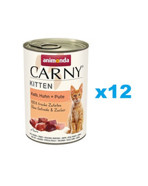 ANIMONDA Carny Kitten Veal&Chicken&Turkey 12x 400 g Kalbfleisch, Huhn und Truthahn für Kätzchen