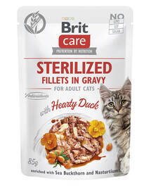 BRIT CARE Fillets in Gravy Pouch Sterilized Hearty Duck 24x85g mit Ente für sterilisierte Katzen