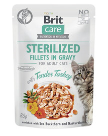 BRIT CARE Fillets in Gravy Pouch Sterilized Tender Turkey 24x85g mit Truthahn für sterilisierte Katzen