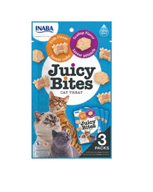 INABA Juicy Bites Katzen Leckerlie Knabbertaschen mit saftigem Kern in lustigen Formen - Jakobsmuschel und Krabbe 33,9g