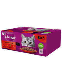 WHISKAS Adult saszetki 80 x 85 g Classic Meals - Nassfutter für ausgewachsene Katzen, in Sauce (Schnitte mit: Rind, Huhn, Lamm, Geflügel)