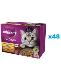 WHISKAS Adult 48x85g Beutel Drobiowe Frykasy Katzennassfutter in Gelee mit: Huhn, Pute, Geflügel, Ente