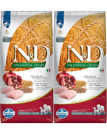 FARMINA N&D Low Grain Chicken & Pomegranate Senior Medium & Maxi 12 kg x 2