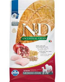 FARMINA N&D Ancestral Grain Dog Huhn, Dinkel, Hafer, Granatapfel Senior Medium&Maxi 2,5 kg