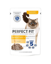 PERFECT FIT Sensitive 1+ 12x85 g Hühnerbratensoßenbeutel für ausgewachsene Katzen
