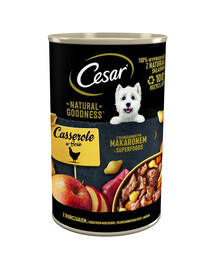 CESAR 24x400g Soßendose mit Hähnchenfleisch, belegt mit Karotten, Vollkornnudeln und Apfel