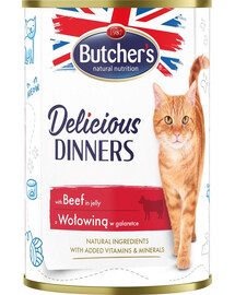 BUTCHER'S Delicious Dinners Katzenfutter, Stücke mit Rindfleisch in Gelee 12x400g