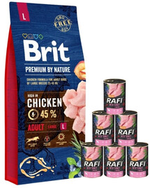 BRIT Premium By Nature Adult Large L 15 kg + Nassfutter mit Pute 6x400 g