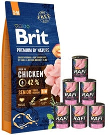 BRIT Premium By Nature Senior Small Medium S+M 15 kg + Nassfutter mit Truthahn 6x400 g