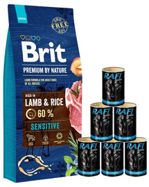 BRIT Premium By Nature Sensitive Lamb 15 kg + Nassfutter mit Lamm 6x1240g