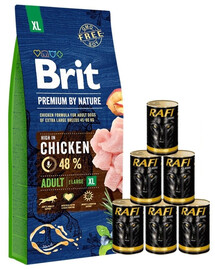 BRIT Premium By Nature Adult Extra Large XL 15 kg + Nassfutter mit Geflügel 6x1240 g