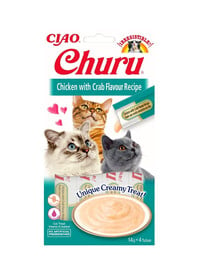 INABA Churu Cat cremiges Katzenleckerli mit Huhn und Krabben 56 g