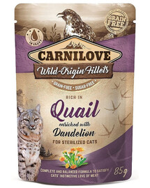 CARNILOVE Cat Pouch Quail with Dandelion 85g Nassfutter für sterilisierte Katzen Wachtel mit Löwenzahn