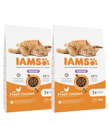 IAMS Cat Adult All Breeds Hairball Control Chicken 20 kg (2 x 10 kg)