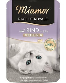 MIAMOR Ragout Royale in Jelly Beef Kitten Rindergelee-Beutel für Kätzchen 100 g