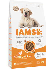 IAMS for Vitality Senior für ältere Hunde großer Rassen mit frischem Huhn 3 kg