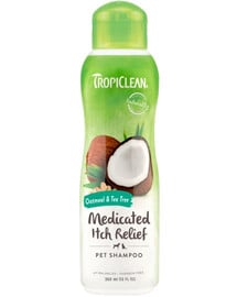 TROPICLEAN Oatmeal Tea Tree Medicated Itch Relief Shampoo 355ml beruhigendes Shampoo für juckende Haut bei Hunden und Katzen