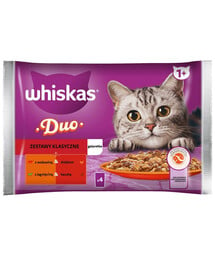 WHISKAS Adult saszetka 52 x 85g Classic Kits Katzennassfutter in Gelee-Stückchen mit Rind- und Geflügelfleisch, Lamm und Ente