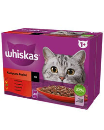 WHISKAS Adult 48 x 85g Classic Meals Katzennassfutter in Saucenstücken mit Rind, Huhn, Lamm, Geflügel