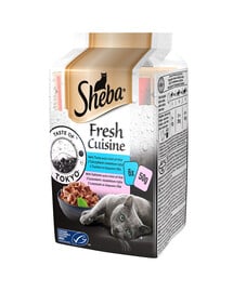 SHEBA Fresh Cuisine Taste of Tokyo Nassfutter mit Thunfisch und Reiszusatz, mit Lachs und Reiszusatz im Beutel 72x50g