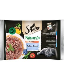 SHEBA Nature’s Collection Fish Flavours Katzennassfutter für ausgewachsene Katzen in Thunfisch-Leinöl-Sauce 52x85g