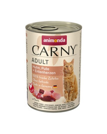 ANIMONDA Carny Nassfutter mit Huhn, Pute und Entenherzen für adulte Katzen getreidefrei 400g