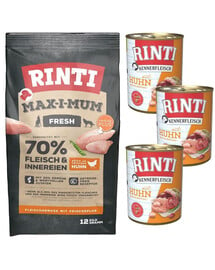 RINTI MAX-I-MUM Huhn 12 kg + Kennerfleisch Nassfutter Huhn 3x400 g