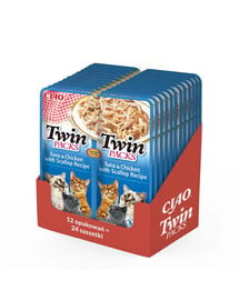 INABA Twin Thunfisch mit Huhn und Jakobsmuscheln in Brühe für Katzen 24x40 g