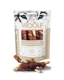 WOOLF Chicken And Rawhide Twister 100g getrocknete Haut, eingewickelt in Hühnchen