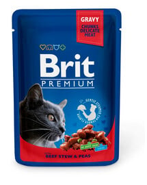 BRIT Premium Cat Adult Rindfleisch und Erbsen Katzensäckchen 24 x 100g