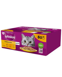 WHISKAS Adult 80 x 85 g poultry feast Nassfutter für ausgewachsene Katzen in Gelee (Stücke mit: Huhn, Ente, Geflügel, Pute)