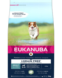 EUKANUBA Grain Free S/M Adult Lammfleisch 3 kg für erwachsene Hunde kleiner und mittlerer Rassen