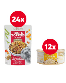 APPLAWS Taste Toppers Rindfleisch, grüne Bohnen, Paprika in Brühe 12 x 85 g + APPLAWS Taste Toppers Hähnchenbrust in Brühe 156 g GRATIS