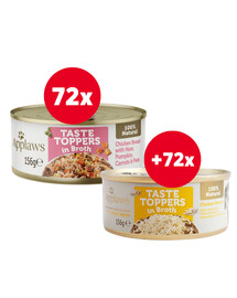 APPLAWS Taste Toppers Hühnerbrust, Schinken und Kürbis in Brühe 72 x 156 g + Hühnerbrust in Brühe 72 x 156 g GRATIS