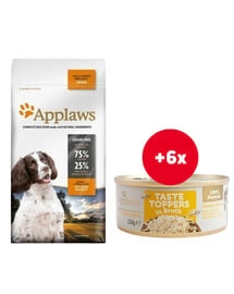 APPLAWS Dog Adult Small & Medium Breed Chicken 2kg mit Huhn für Hunde kleiner und mittlerer Rassen + Hähnchenbrust in Brühe 6 x 156 g GRATIS