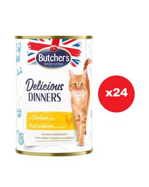 BUTCHER'S Delicious Dinners, karma dla kota, kawałki z kurczakiem w galaretce 24 x 400g