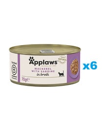 APPLAWS Cat Adult Mackerel with Sardine in Broth Makrele und Sardine in Brühe 6x70 g