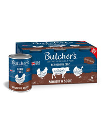 BUTCHER'S Original Recipe in gravy Gemischte Aromen mit Gemüse 6x400 g Stücke in Sauce mit Rind, Pute und Huhn für Hunde