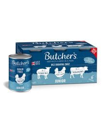 BUTCHER'S Original Junior Recipe in jelly Gemischte Geschmacksrichtungen 6x400 g Geleestücke mit Lamm, Huhn und Rind für Welpen