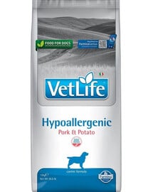 VetLife Hypoallergenic Pork Potato dla dorosłych psów 12kg