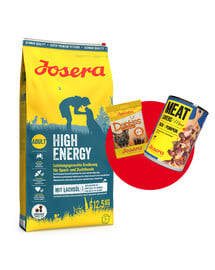 JOSERA High Energy 12.5kg für erwachsene sportliche Hunde + 1x Denties & Meat Lovers GRATIS