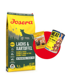 JOSERA Lachs&Kartoffel 12,5kg für ausgewachsene Hunde mit Lachs und Kartoffeln + 1x Denties & Meat Lovers GRATIS