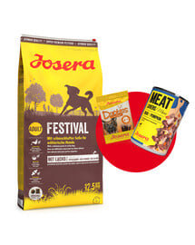 JOSERA Festival 12.5kg für erwachsene wählerische Hunde mit Sauce + 1x Denties & Meat Lovers GRATIS